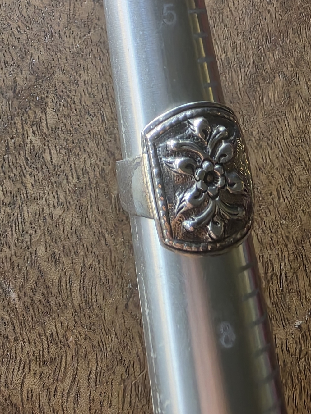 Ornate Artisan Made Floral Shield Ring in Silver